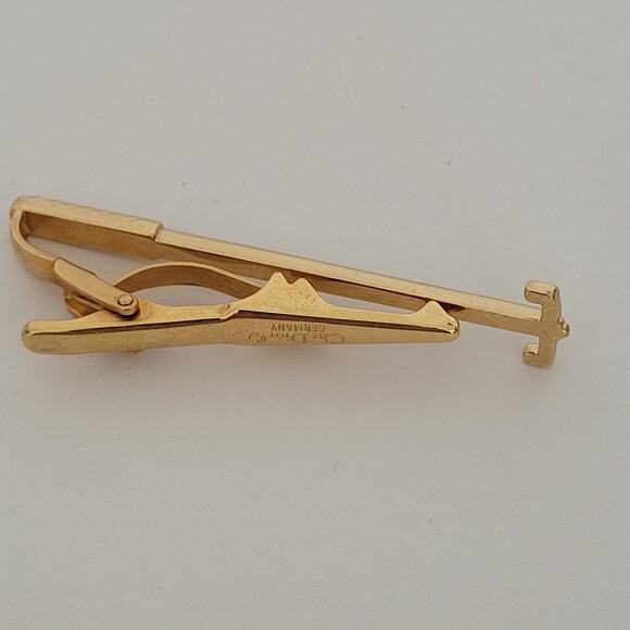 Christian Dior Tie Bar Clip Clasp Gold Tone Vintage Made Germany Designer - Picture 2 of 6